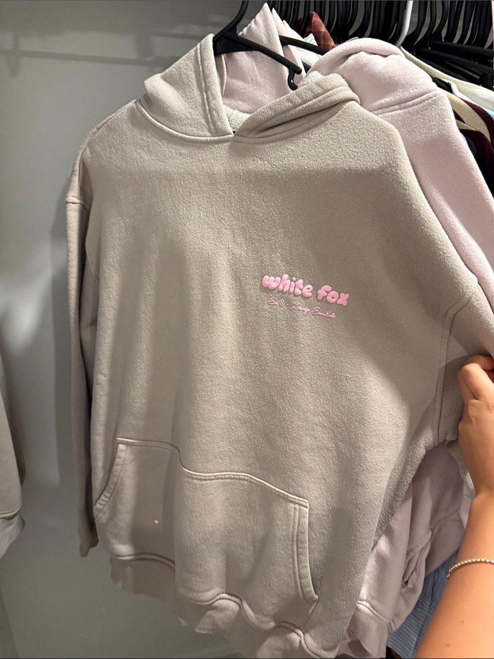White Fox Boutique Light Gray Hoodie with Pink Logo